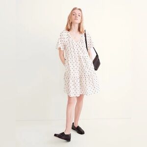 Madewell Cotton-Linen Lorelei Mini Dress in Clip Dot , sz : large
